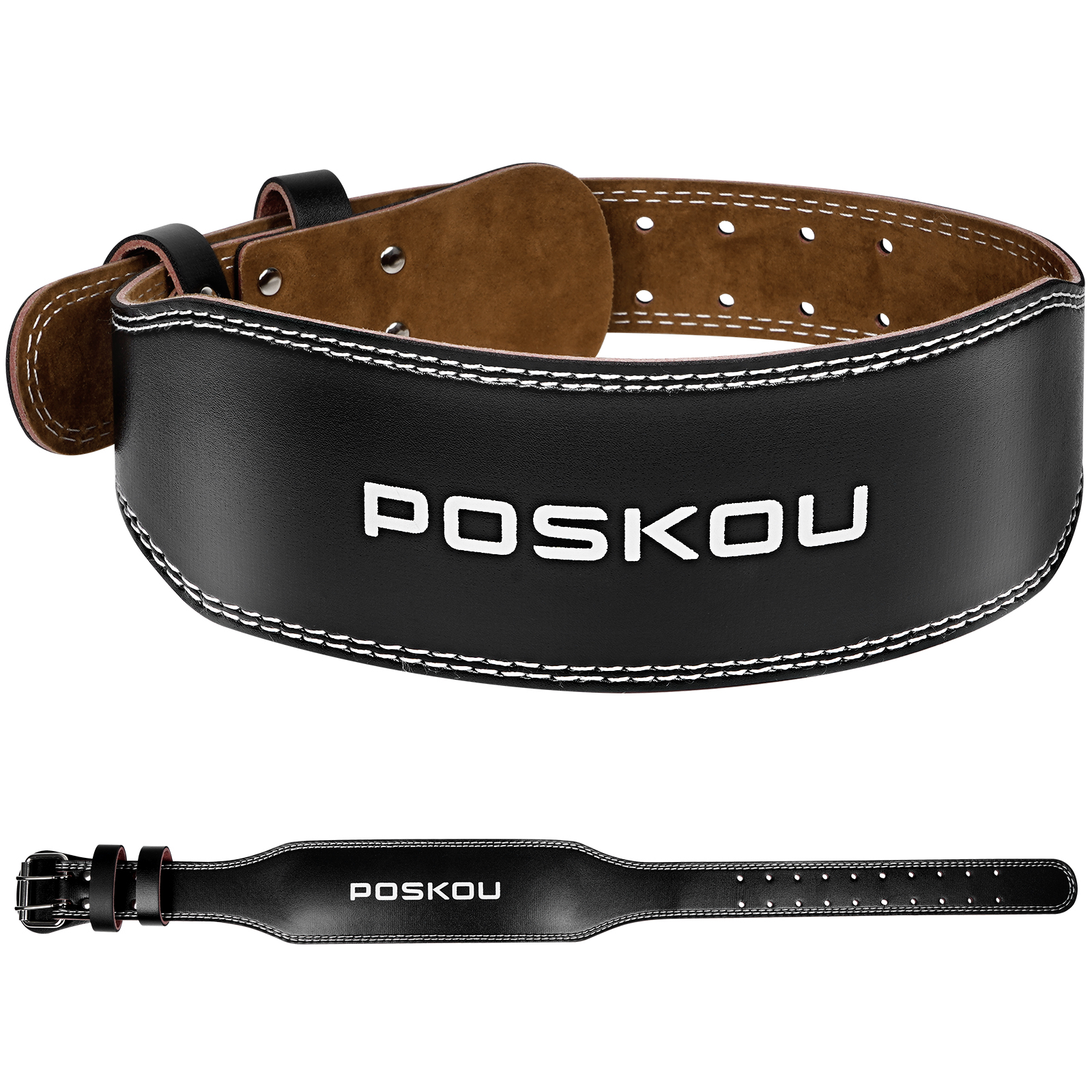 POSKOU 4'' Paded Leather Weight Lifting Belt